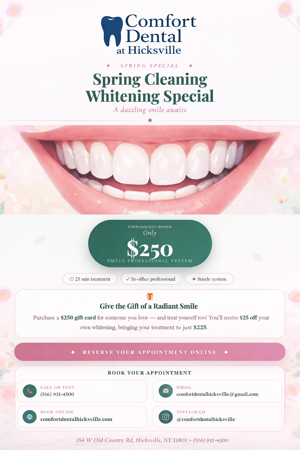 Spring Whitening Special Flyer — Professional teeth whitening for $250